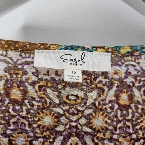 New! Easel Boho Printed Cotton Voile Top 1X - Picture 10 of 15